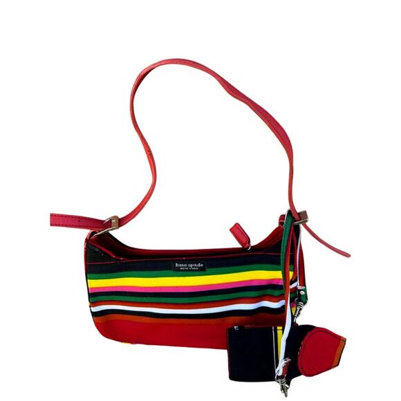 Kate Spade Handbags - Vtg Y2K Kate Spade Rainbow Shoulder Purse Baguette Bag & a belt bag Look Alike